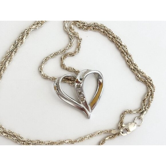 Heart CZ "My Daughter" Engraved Sterling Silver Vintage Pendant Necklace - 24" - Picture 7 of 11